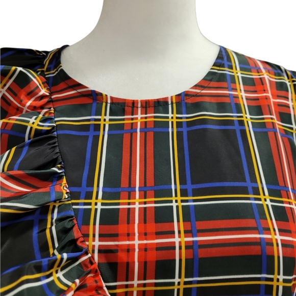 J Crew Factory Plaid Ruffle Sleeveless Blouse - Picture 4 of 4